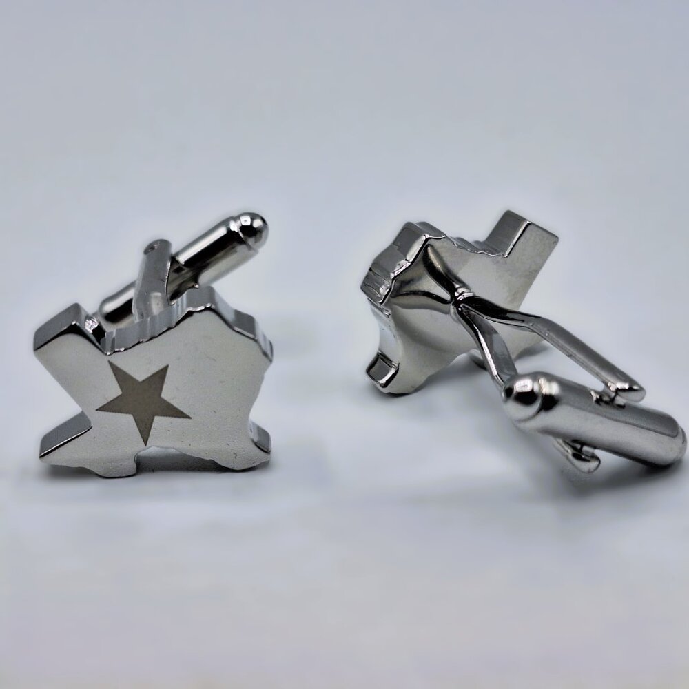 Cufflinks Texas State Shape Silver with Star Cuff Links Solid Heavy Father's Day - Picture 7 of 7